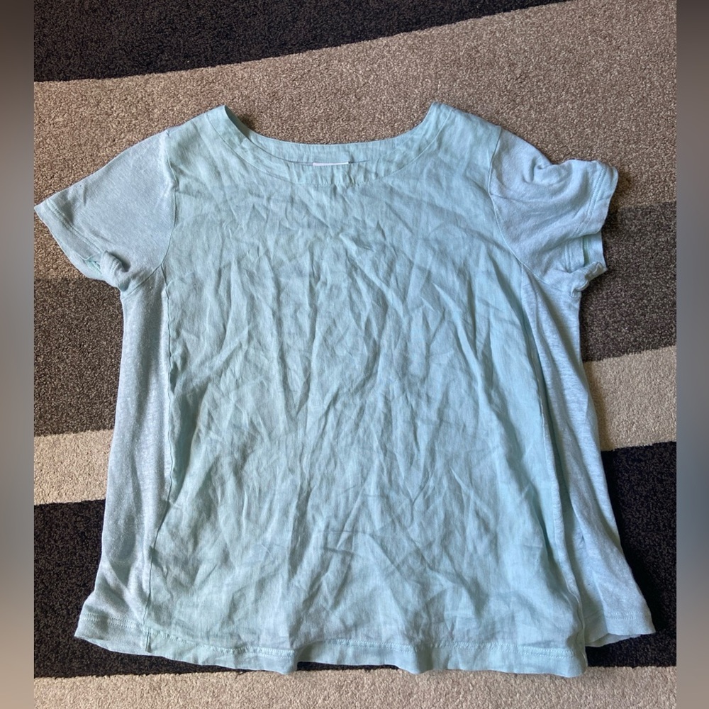 Pure Jill Linen Shirt Women’s Large Light Blue Boxy Pocket Lagenlook Coastal